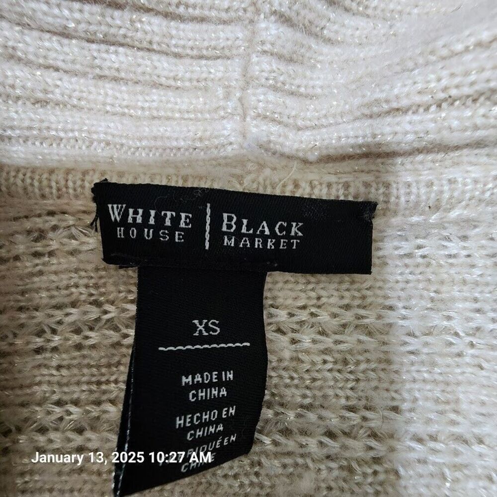 White House Black Market Women's XS Open Cardigan/Sweater Cream/Metallic Thread - Picture 2 of 8